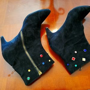 Black suede leather high heel ankle boots SZ 11